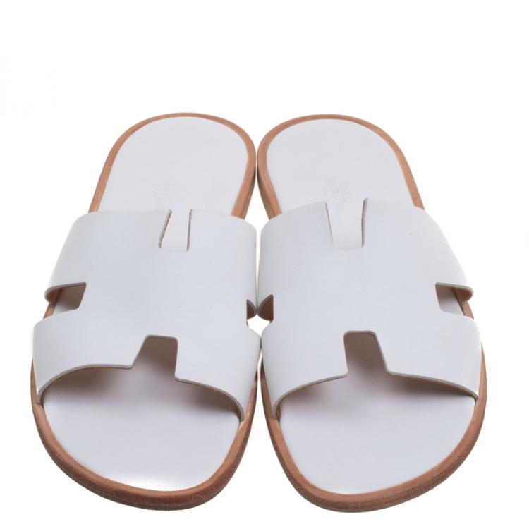 لك نظف غرفة النوم وجه الفتاة  Hermes White Leather Izmir Sandals Size 43 Hermes | TLC